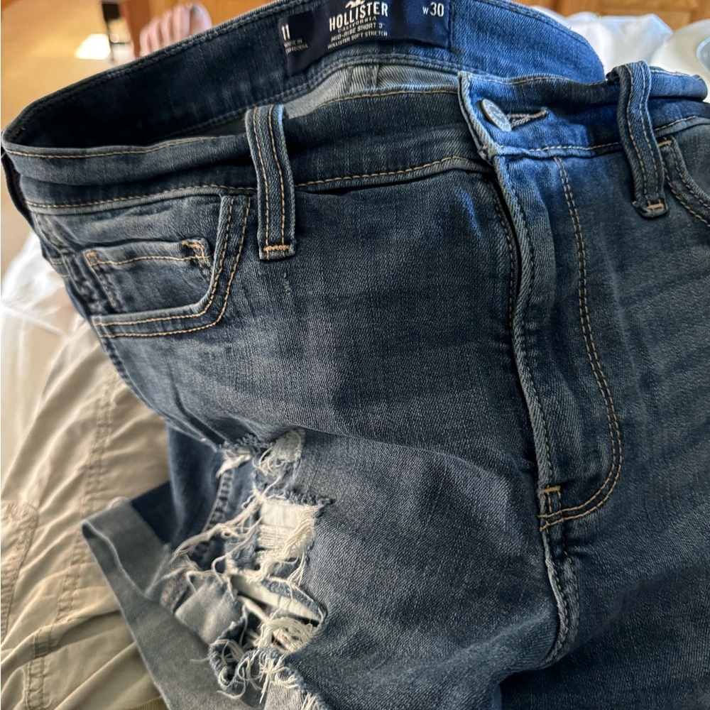 Hollister Distressed Dark Blue Denim Shorts